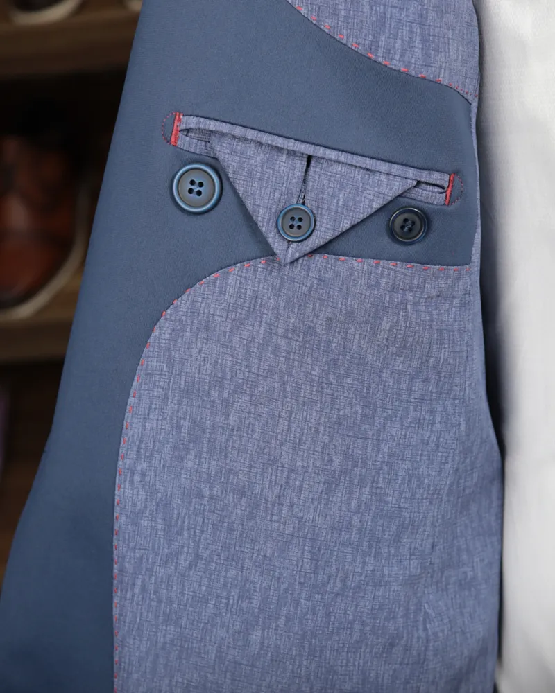 Blazer Slim Azul Marinho elastano – detalhe