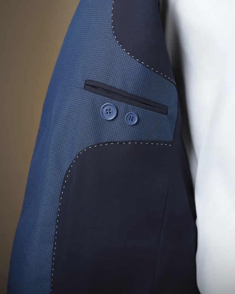 Terno Slim Azul Classic Detalhado microfibra premium – detalhe
