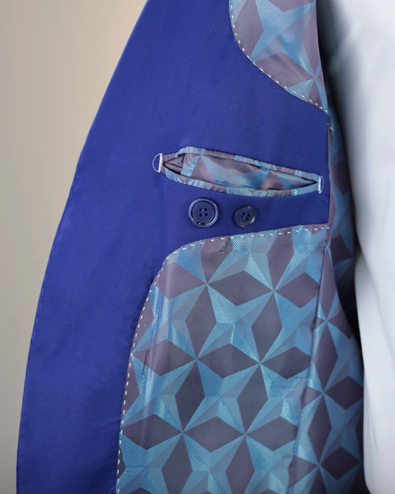 Terno Slim Azul Cobalt poliviscose premium – detalhe