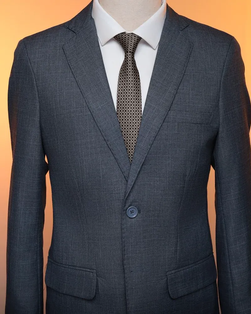Terno Slim Azul Detalhado fio indiano – Terno do Rei