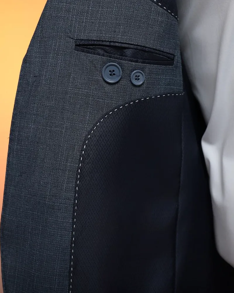 Terno Slim Azul Detalhado fio indiano – detalhe