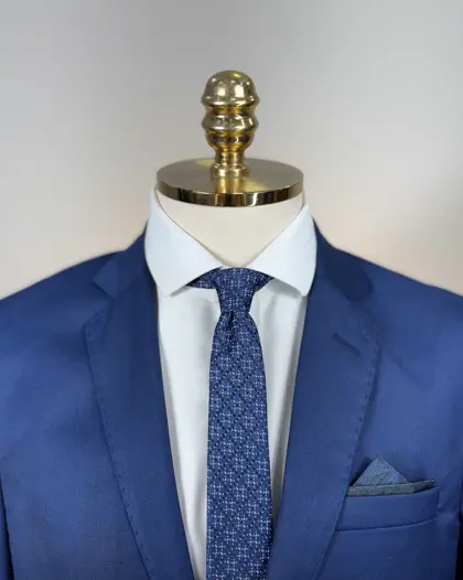 Terno Slim Azul Detalhado Semi Encerado poliviscose premium – Terno do Rei