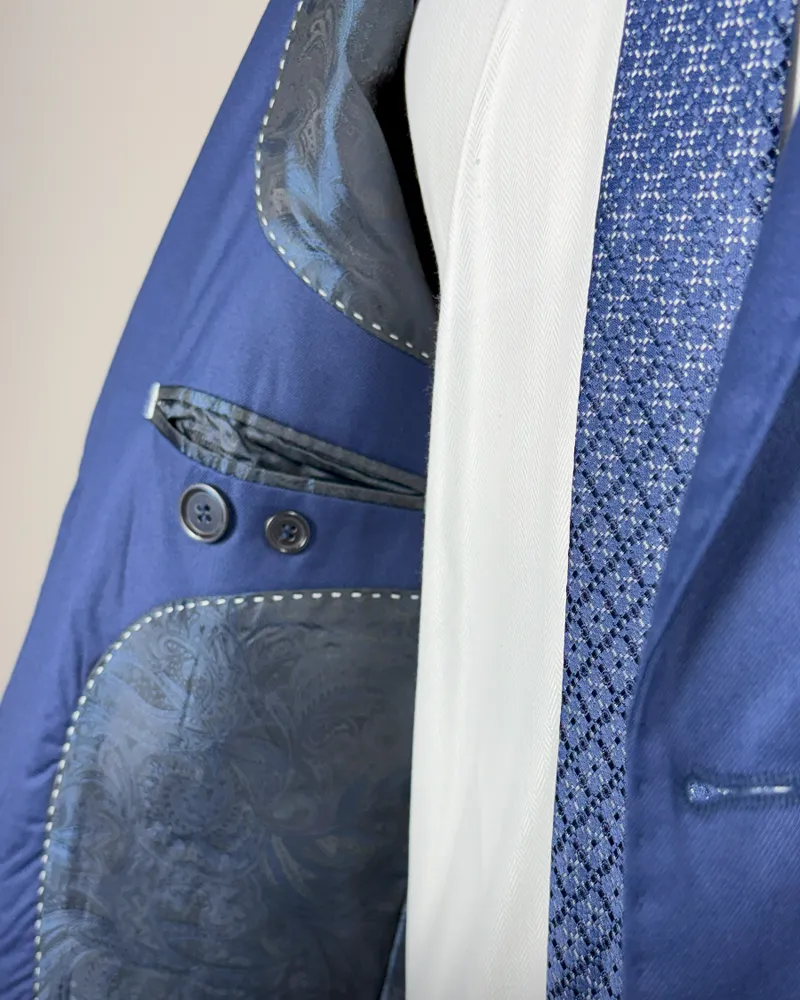 Terno Slim Azul Detalhado Semi Encerado poliviscose premium – detalhe