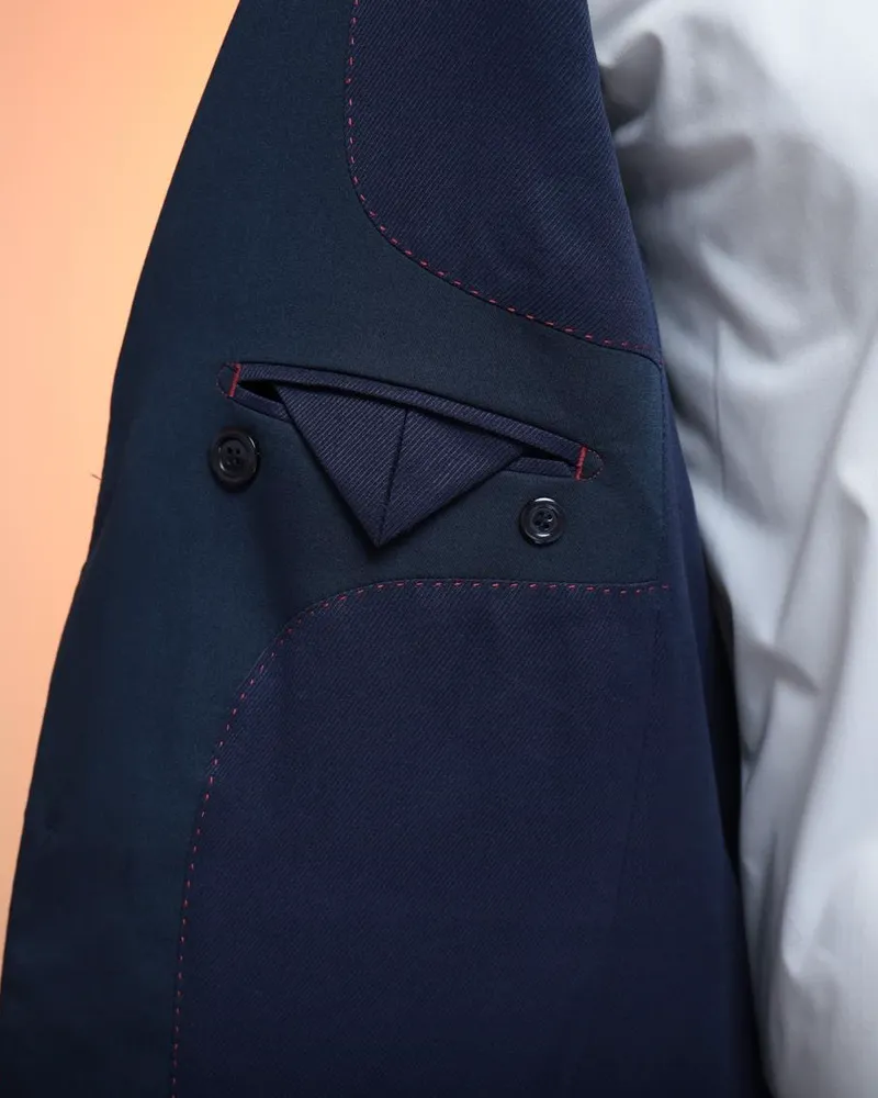 Terno Slim Azul Marinho poliviscose stretch premium – detalhe