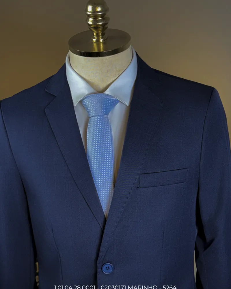 Terno Slim Azul Marinho Xadrez microfibra – Terno do Rei