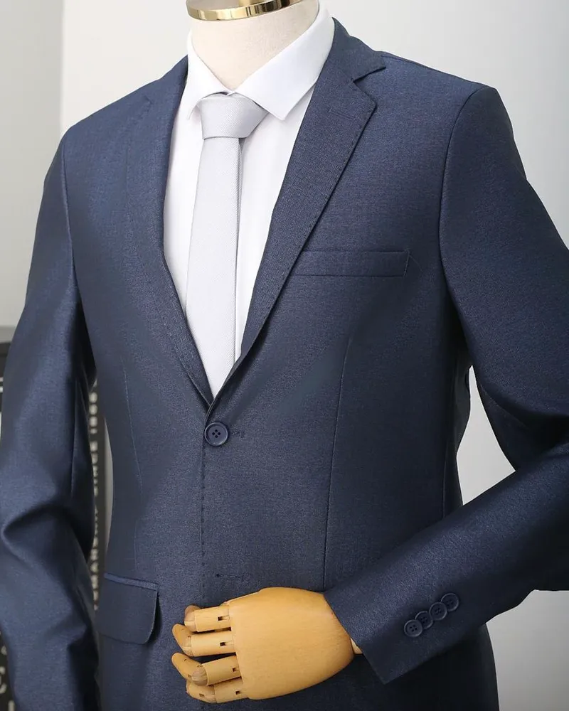 Terno Slim Azul Midnight Detalhado microfibra premium – Terno do Rei