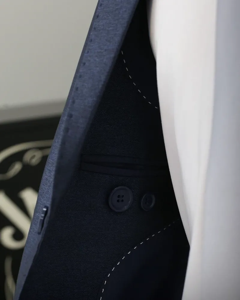 Terno Slim Azul Midnight Detalhado microfibra premium – detalhe