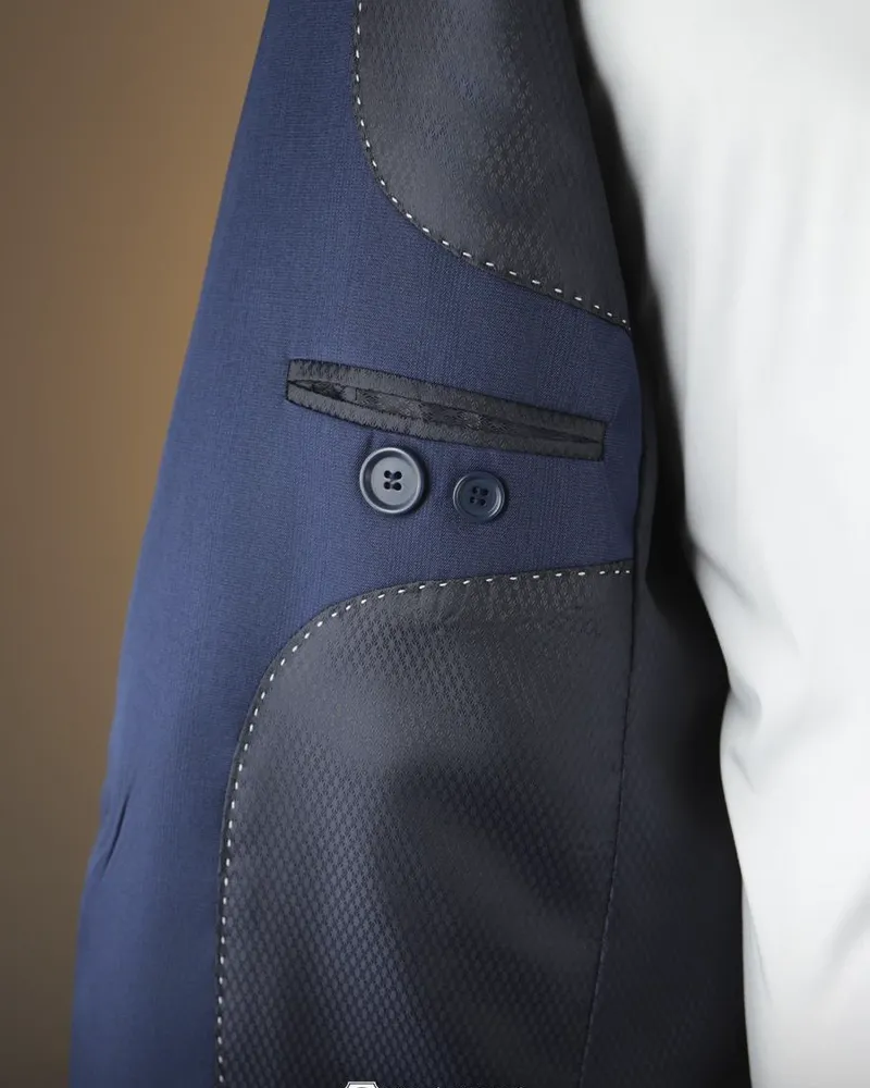 Terno Slim Azul Navy microfibra – detalhe