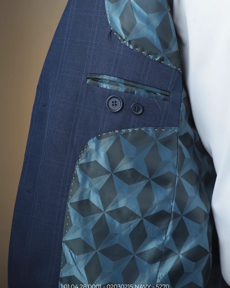 Terno Slim Azul Navy Xadrez microfibra – detalhe