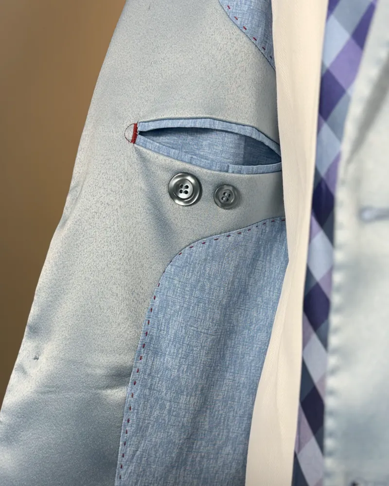 Terno Slim Azul Niagara tecido premium – detalhe