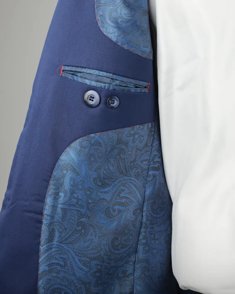 Terno Slim Azul Semi Encerado poliviscose premium – detalhe