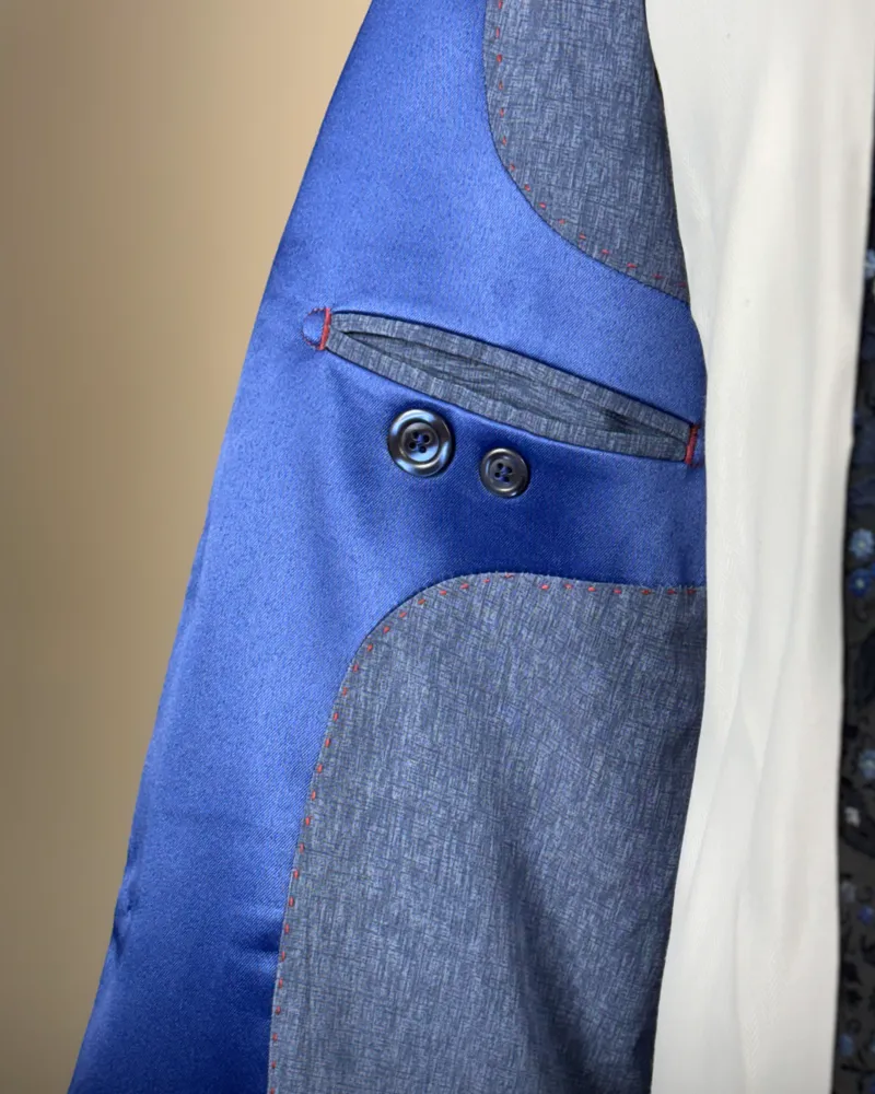Terno Slim Azul tecido premium – detalhe