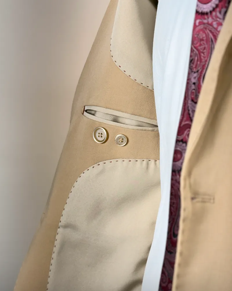 Terno Slim Bege poliviscose stretch premium – detalhe