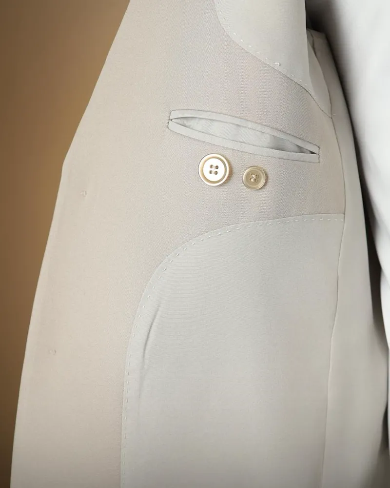 Terno Slim Bege Rocha Liso microfibra premium stretch – detalhe