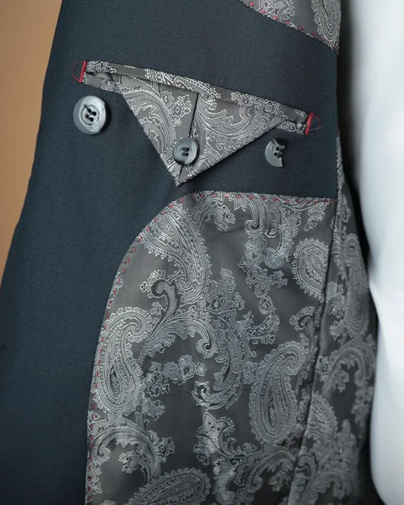 Terno Slim Chumbo Fosco poliviscose premium – detalhe