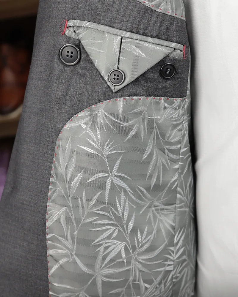 Terno Slim Chumbo lã fria super 120s – detalhe