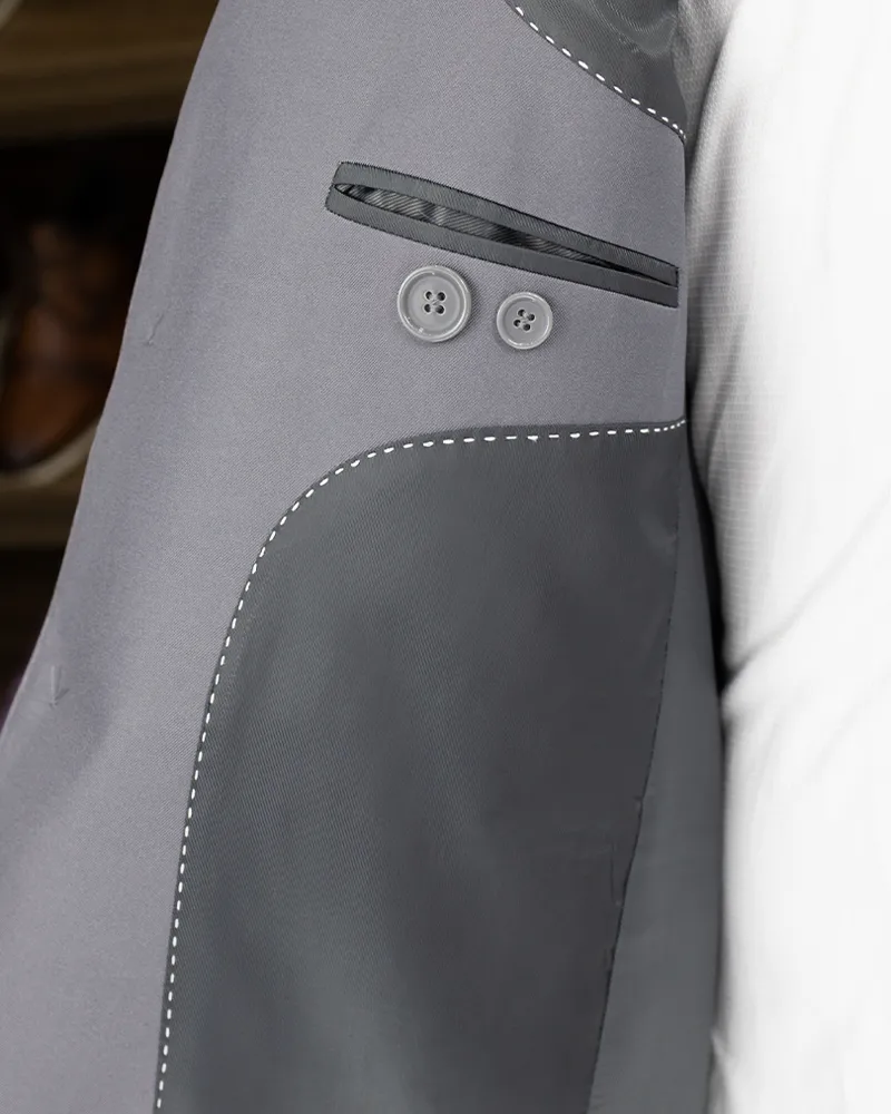 Terno Slim Cinza Detalhado microfibra – detalhe