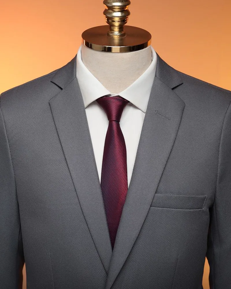 Terno Slim Cinza Escuro Detalhado microfibra premium – Terno do Rei