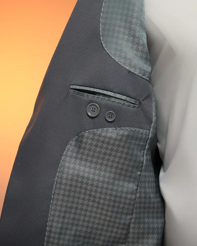 Terno Slim Cinza Escuro Detalhado microfibra premium – detalhe