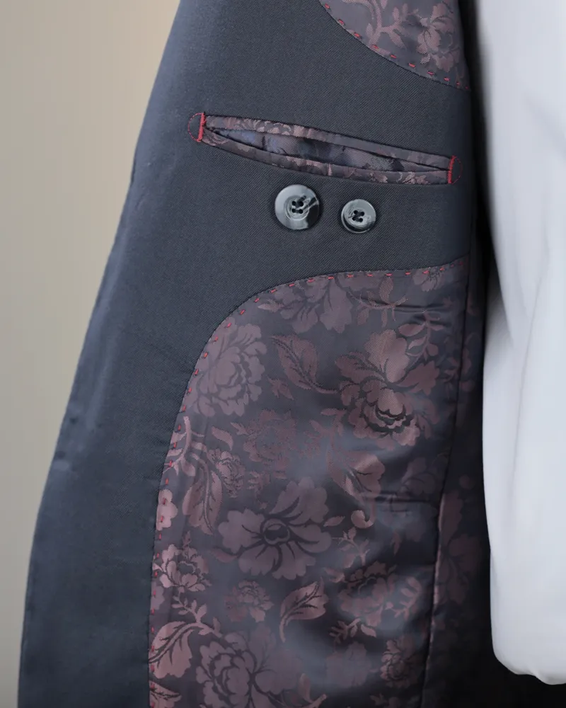 Terno Slim Cinza Escuro Semi Encerado poliviscose premium – detalhe