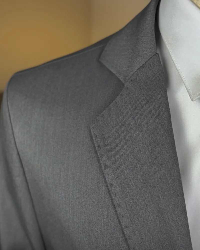 Terno Slim Cinza Fosco poliviscose stretch premium – detalhe