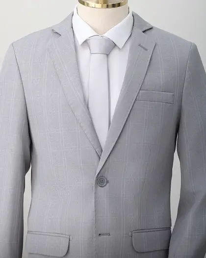 Terno Slim Cinza Xadrez microfibra – Terno do Rei