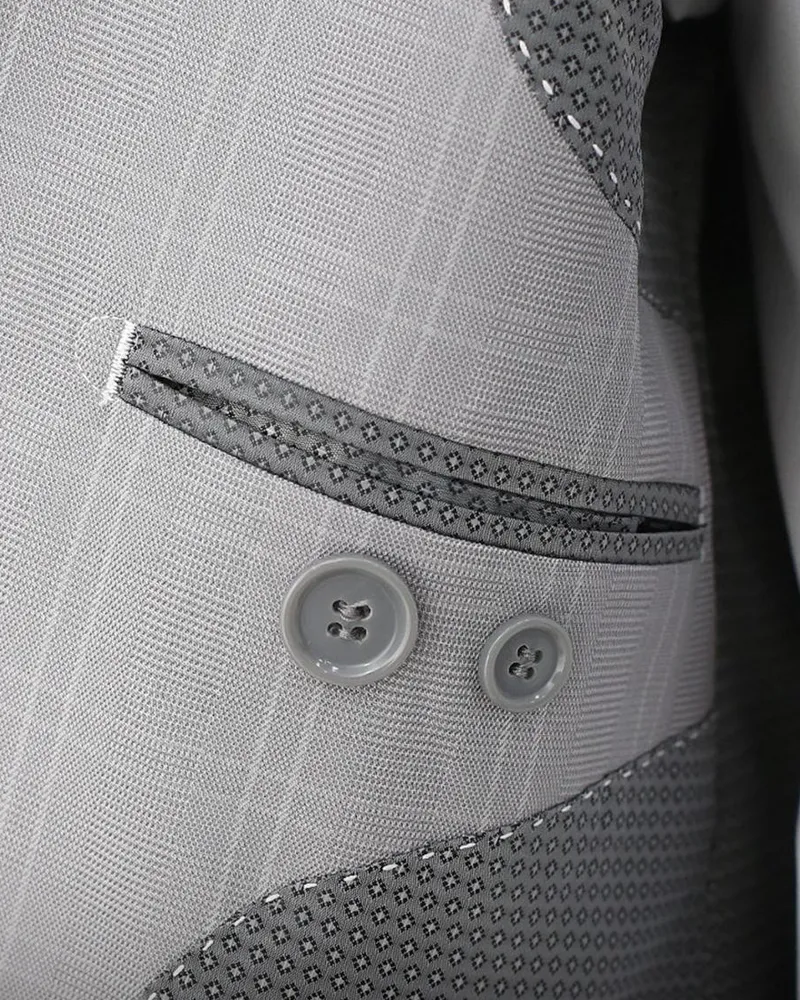 Terno Slim Cinza Xadrez microfibra – detalhe