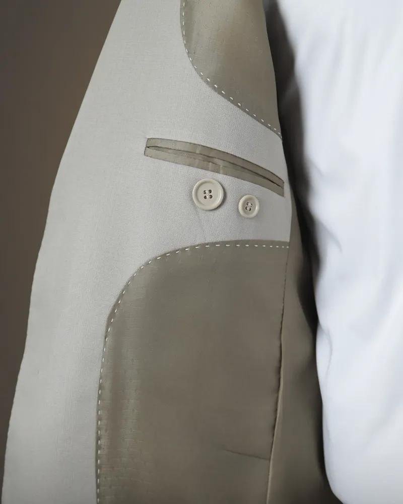 Terno Slim Kaki Xadrez microfibra premium – detalhe