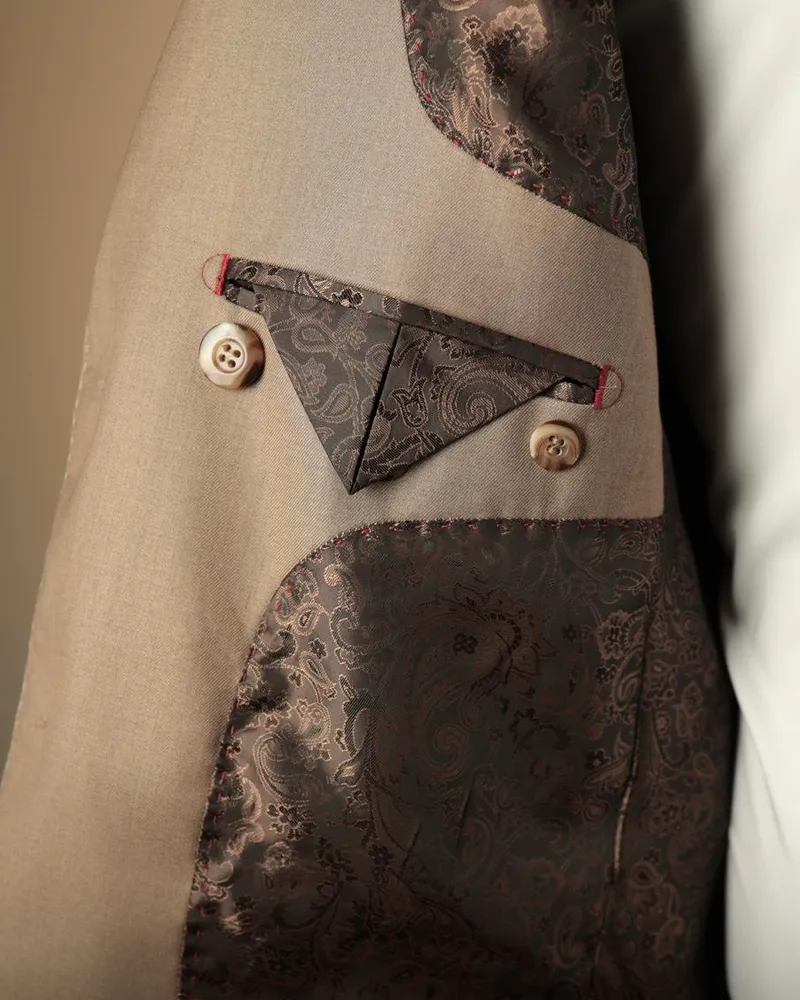 Terno Slim Marrom Apricot poliviscose premium – detalhe