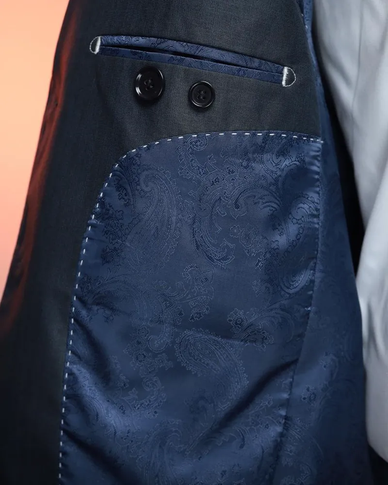 Terno Slim Navy Detalhado fio indiano premium – detalhe