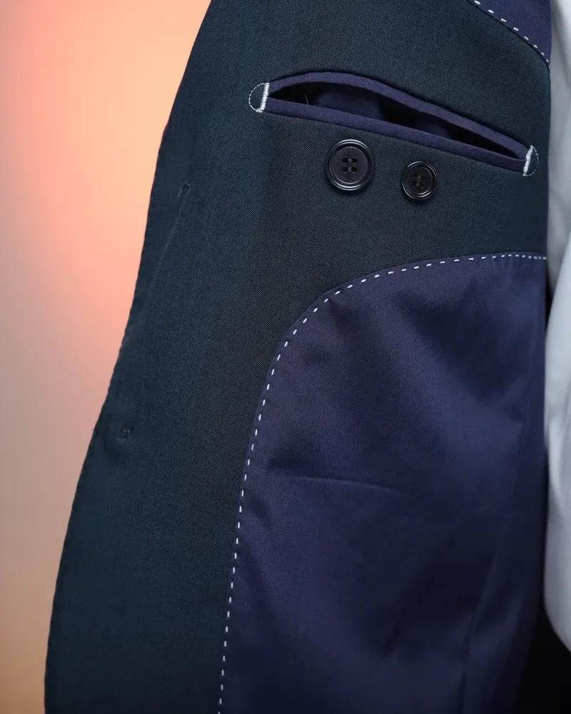 Terno Slim Navy Mescla microfibra stretch premium – detalhe