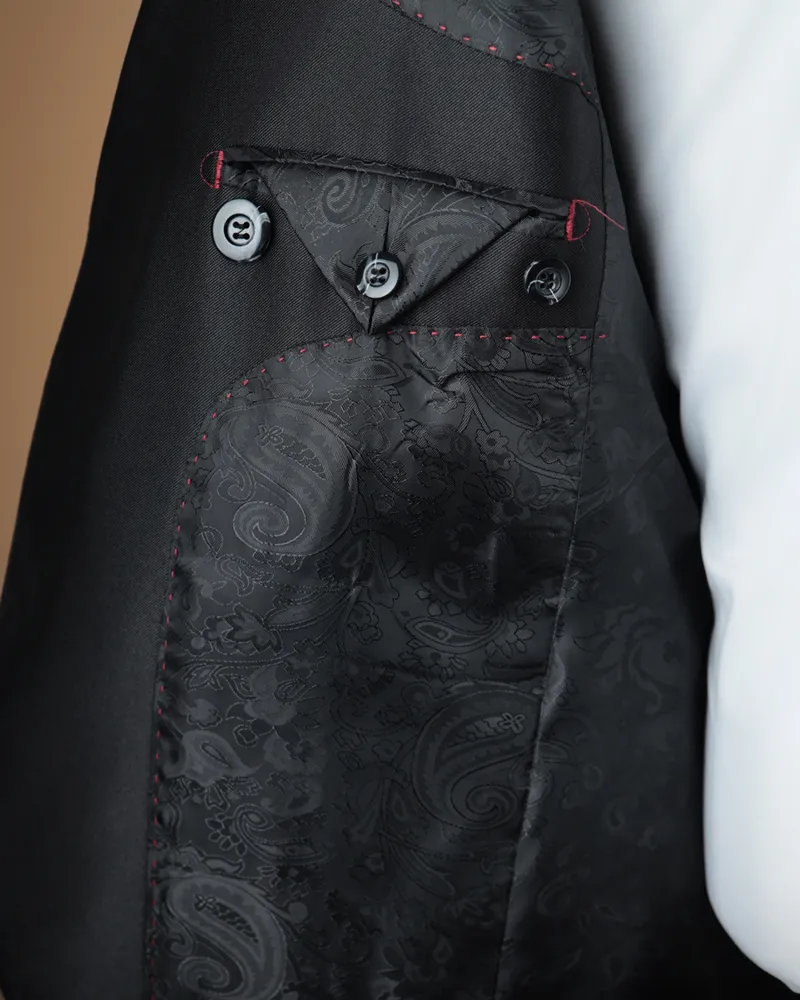Terno Slim Preto Brilhante poliviscose – detalhe