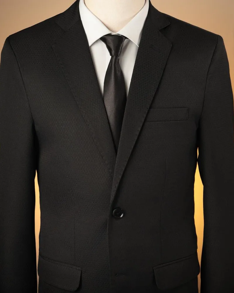 Terno Slim Preto Detalhado microfibra premium – Terno do Rei