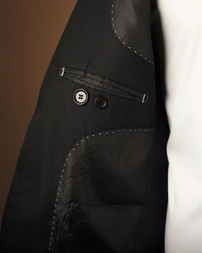 Terno Slim Preto Detalhado microfibra premium – detalhe