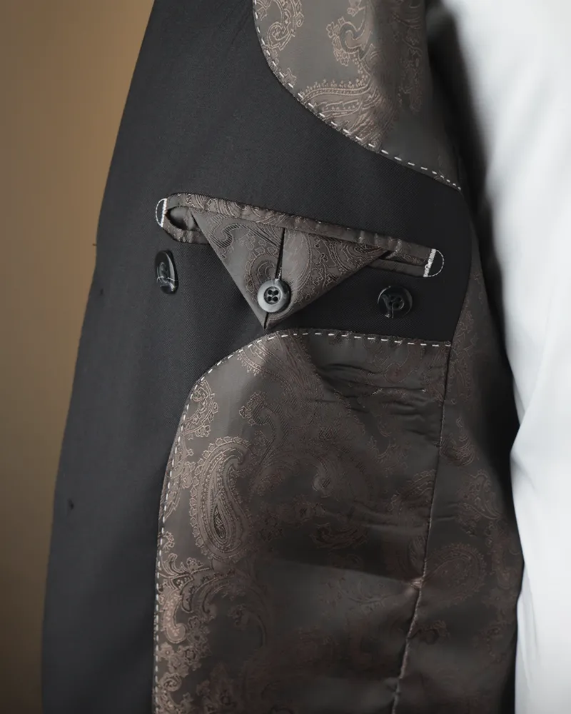 Terno Slim Preto Fosco poliviscose – detalhe
