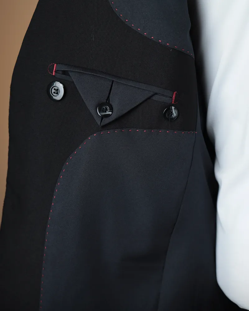 Terno Slim Preto Fosco poliviscose stretch premium – detalhe