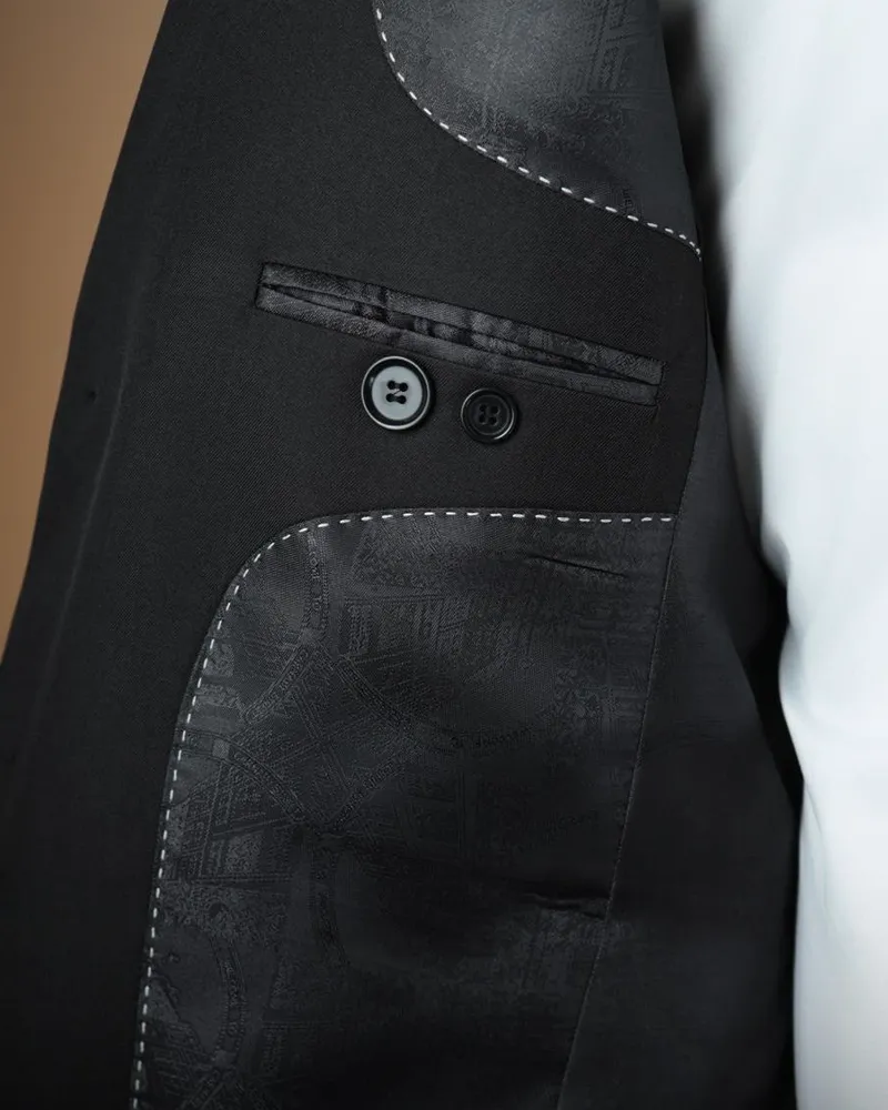 Terno Slim Preto Liso microfibra premium – detalhe