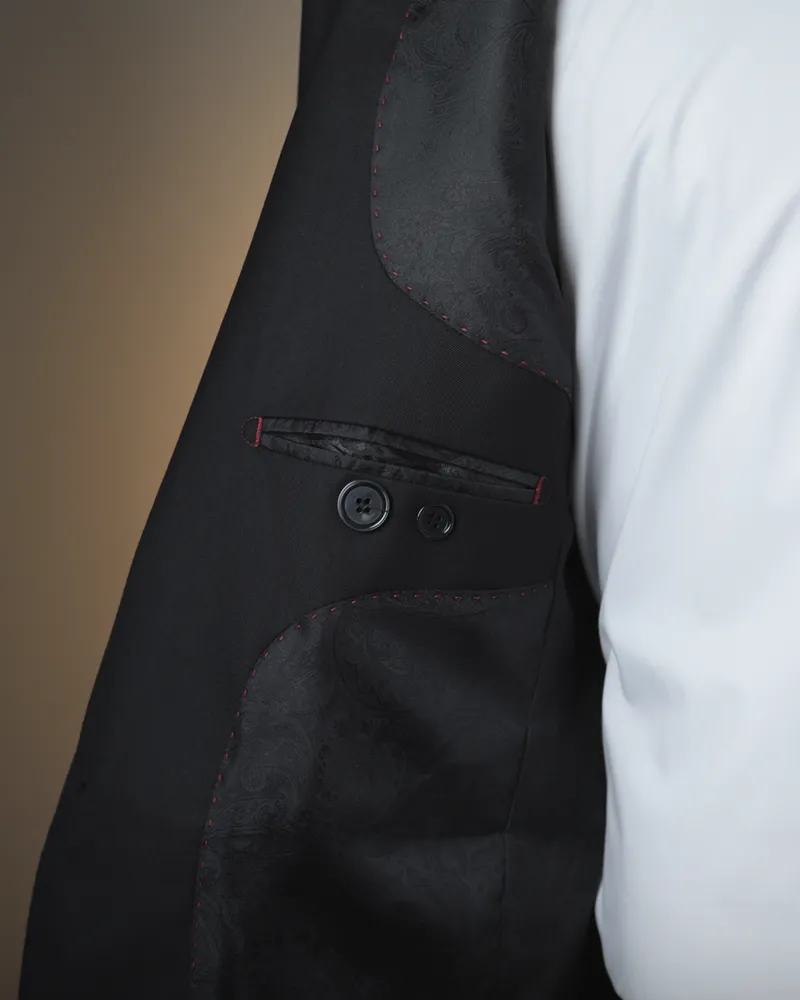 Terno Slim Preto Semi Encerado poliviscose premium – detalhe