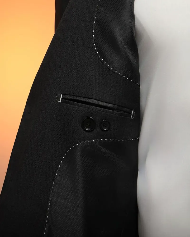 Terno Slim Preto Xadrez microfibra premium – detalhe