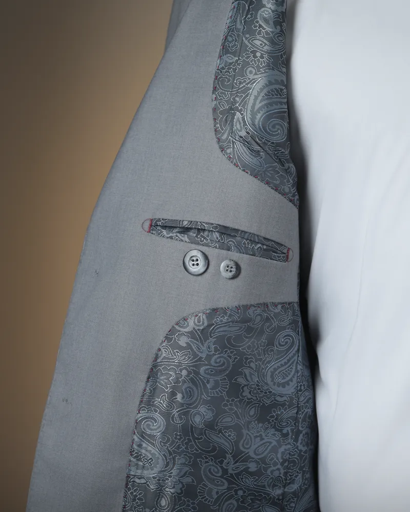 Terno Slim Steel Gray Semi Encerado poliviscose premium – detalhe