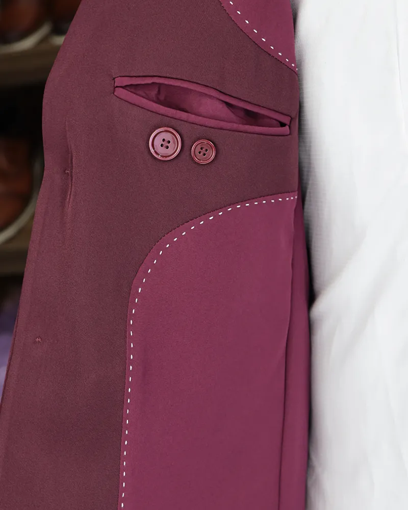 Terno Slim Vinho (Liso) microfibra stretch – detalhe