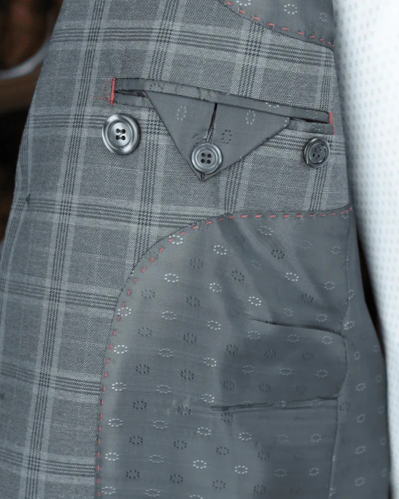 Terno Slim Xadrez Chumbo poliviscose – detalhe